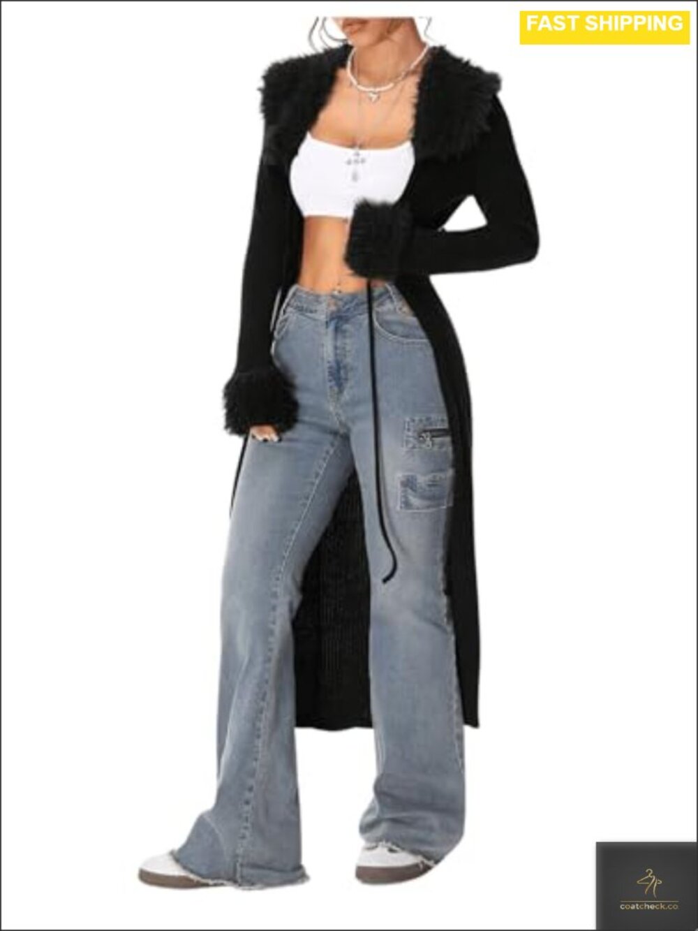 Faux Fur Trim Fuzzy Open Front Knit Cardigan Long Sleeve Sweater